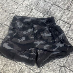 Athleta Black and Gray Athletic Shorts with Camouflage Pattern